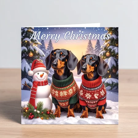 Dachshund Christmas Dachshunds & Snowman