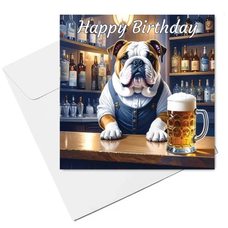 english bulldog birthday card & envelope