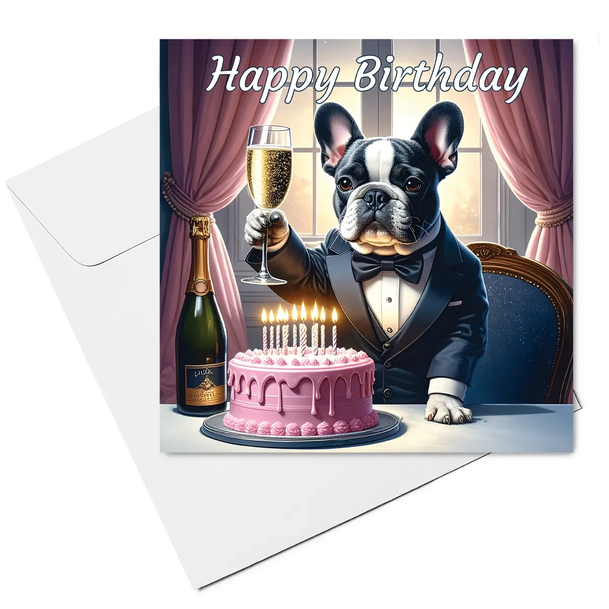 french bulldog birthday card & envelope