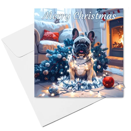 french bulldog christmas card with envelope