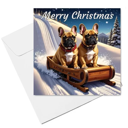french bulldog sled christmas card & envelope
