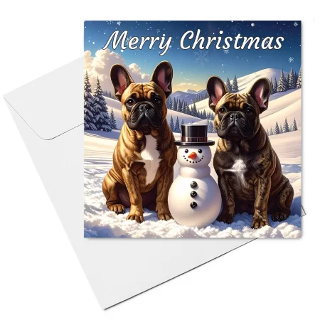 french bulldog & snowman christmas card & envelope