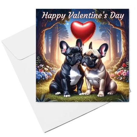 Valentine’s Day Card – French Bulldog, Red, Folded With Envelope, UK Made