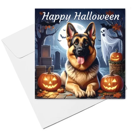 german shepherd dog halloween card & envelope