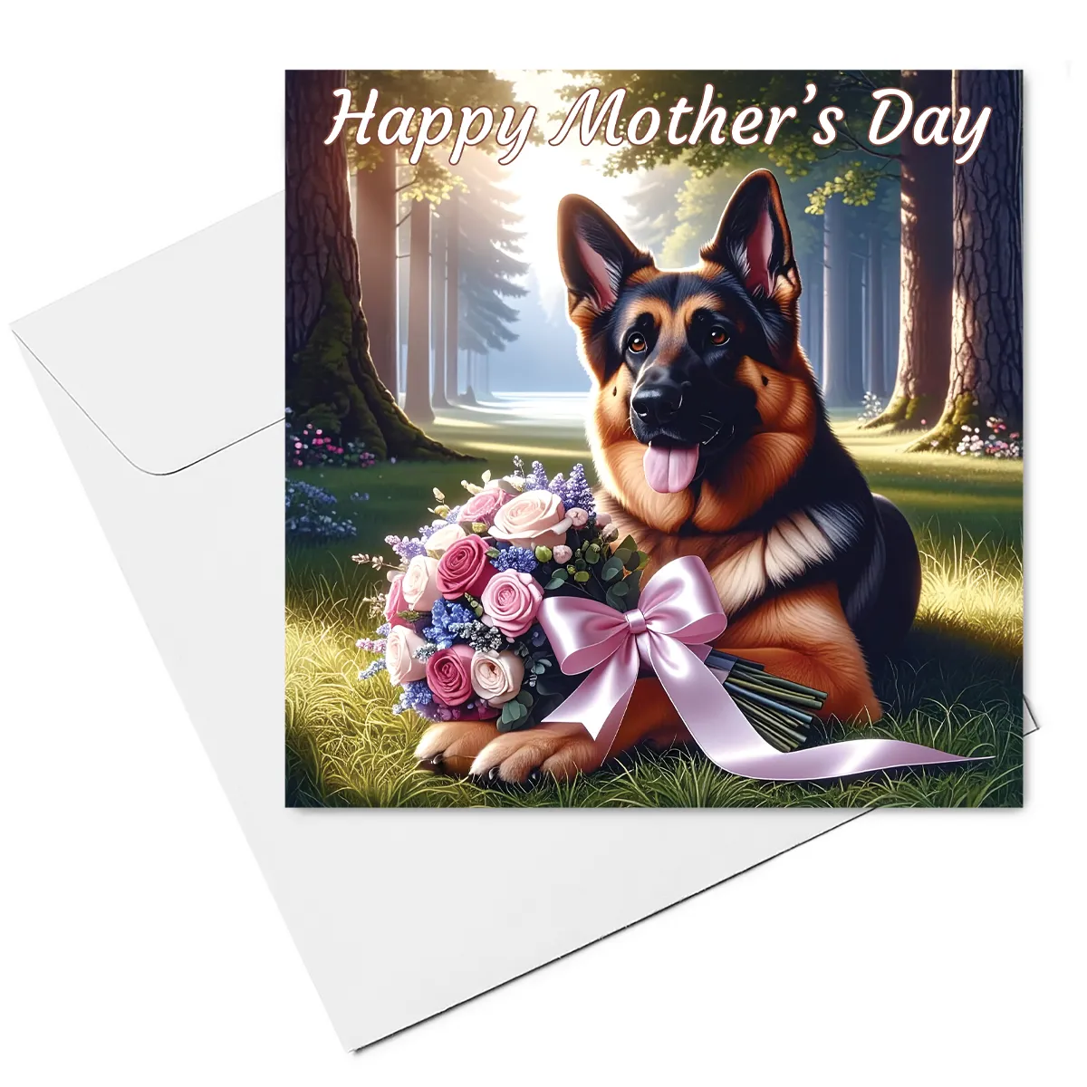 german shepherd dog mothers day card & envelope