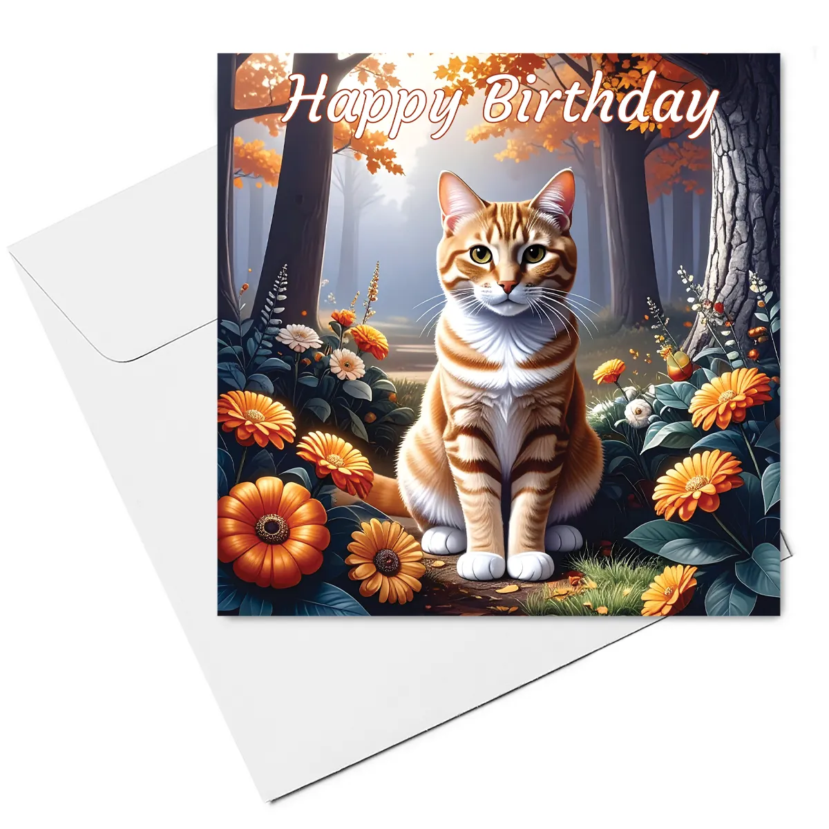 ginger cat birthday card & envelope