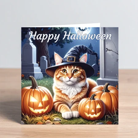 ginger cat halloween card
