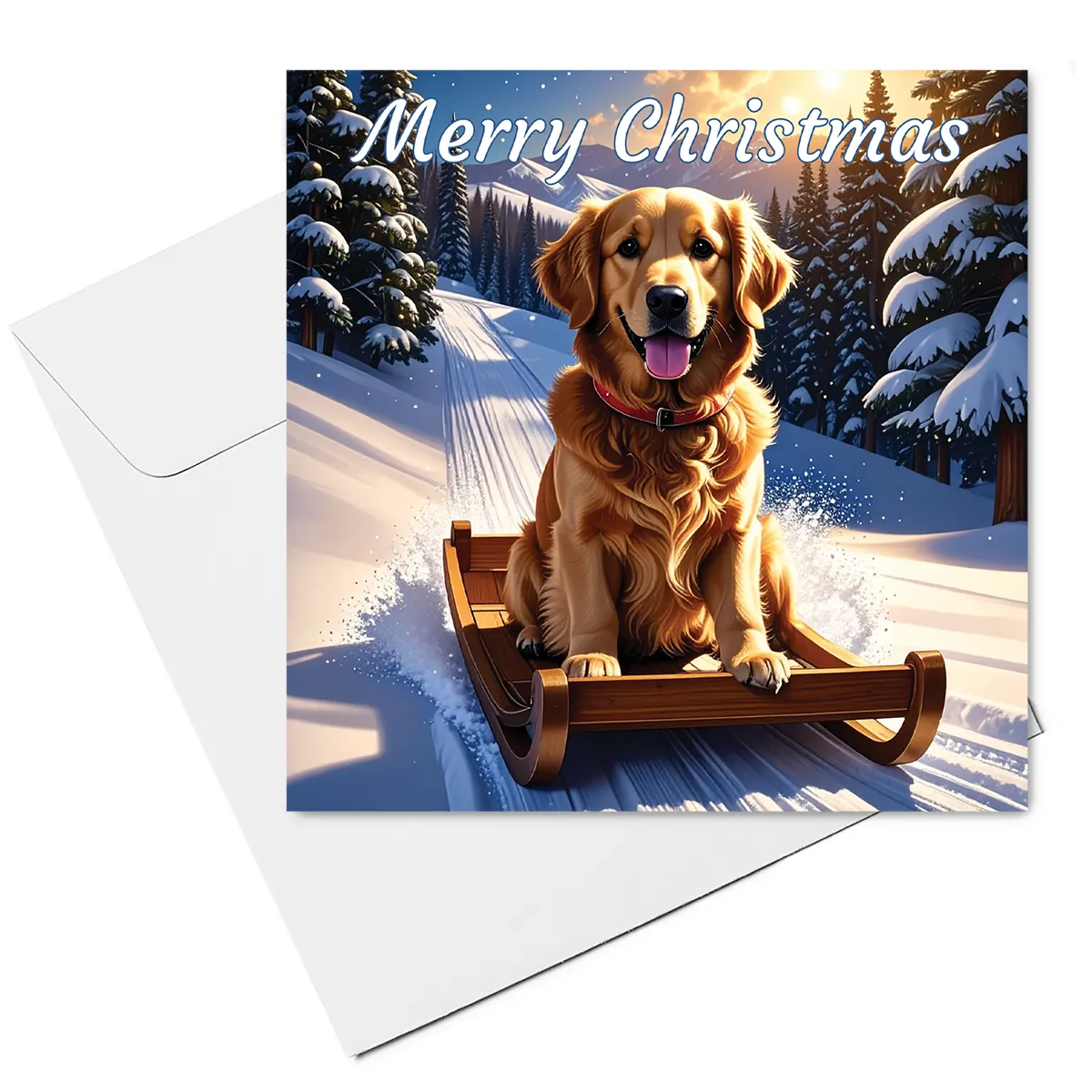 golden retriever christmas card & envelope