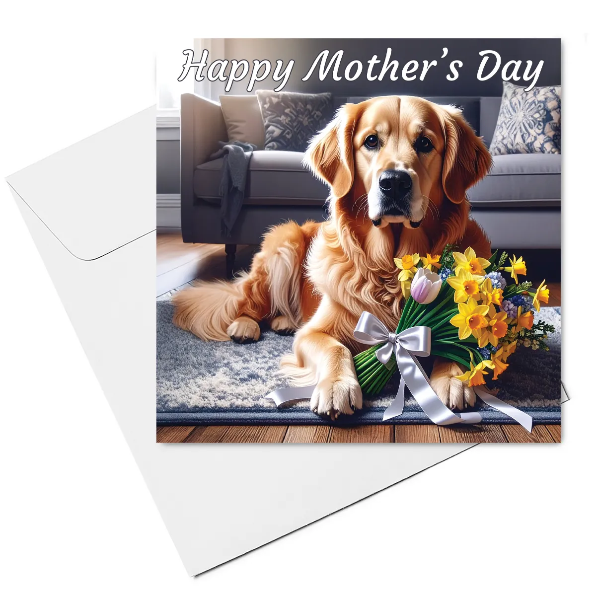 golden retriever mothers day card & envelope