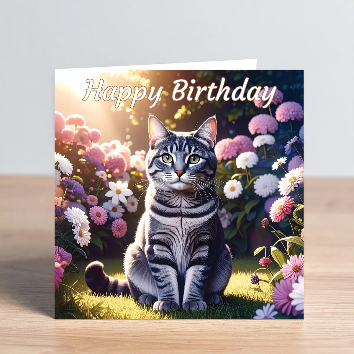 grey cat birthday card