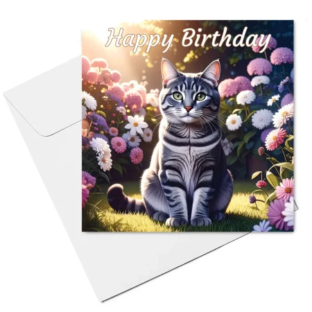 grey cat birthday card & envelope