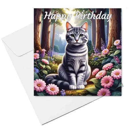 grey cat birthday card & envelope
