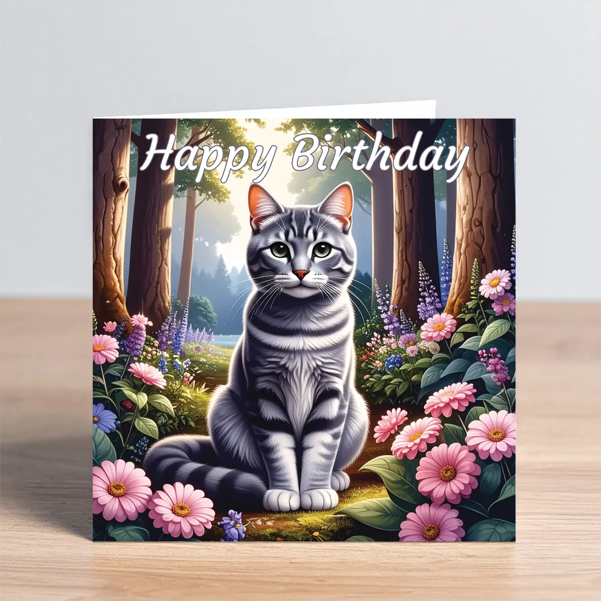 grey cat birthday card
