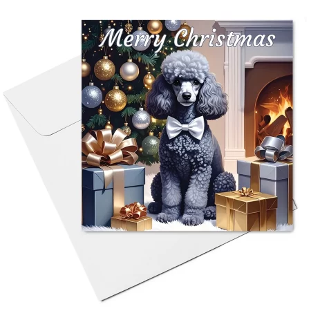 grey poodle & envelope christmas card