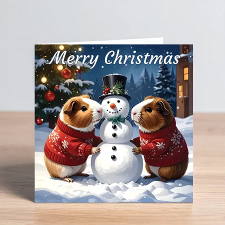 guinea pig snowman christmas card