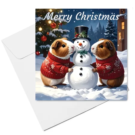 guinea pig snowman christmas card with envelope