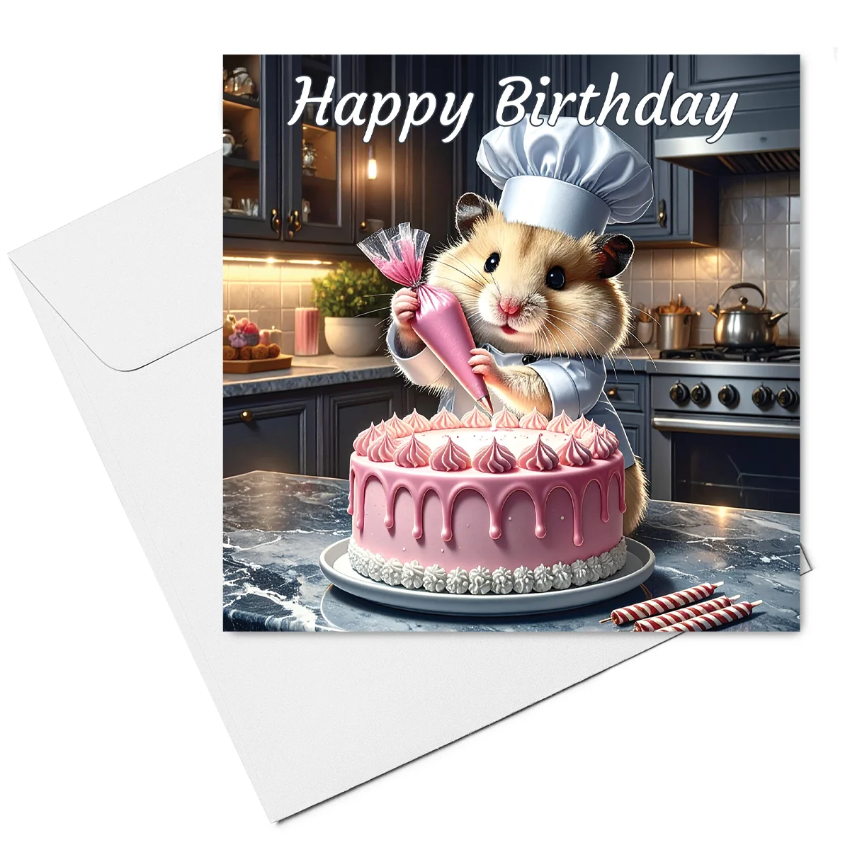Syrian Hamster Birthday Card - Hamster Chef Icing Birthday Cake