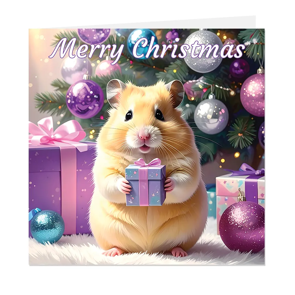 Hamster Holding Gift Christmas Card