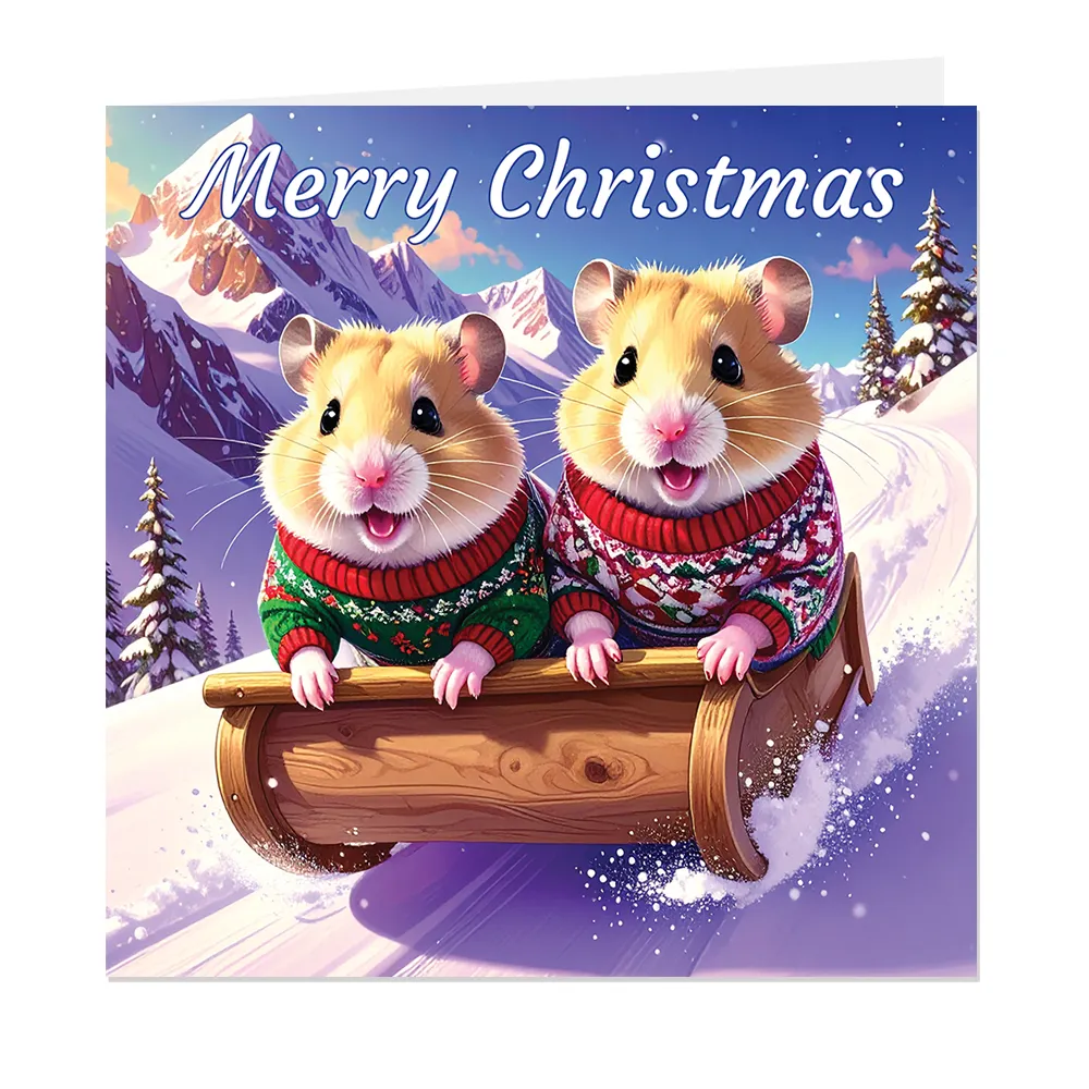 Hamsters on Sled Christmas Card