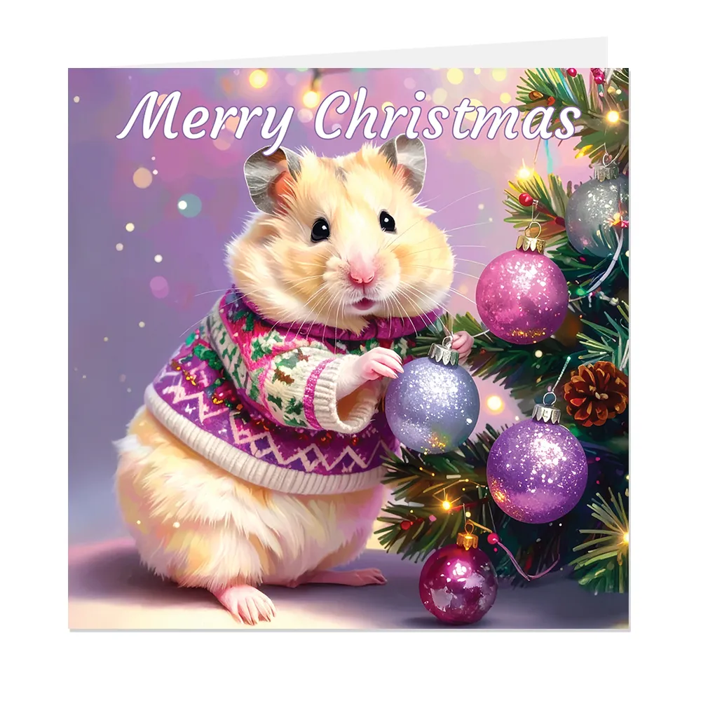 Hamster Decorating Tree Christmas Card
