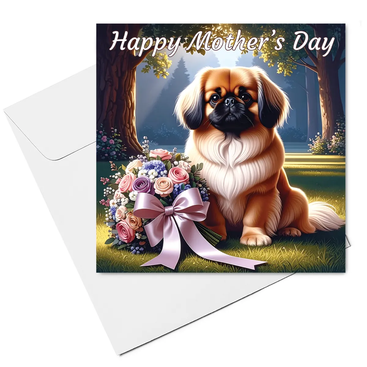 pekingese mothers day card & envelope