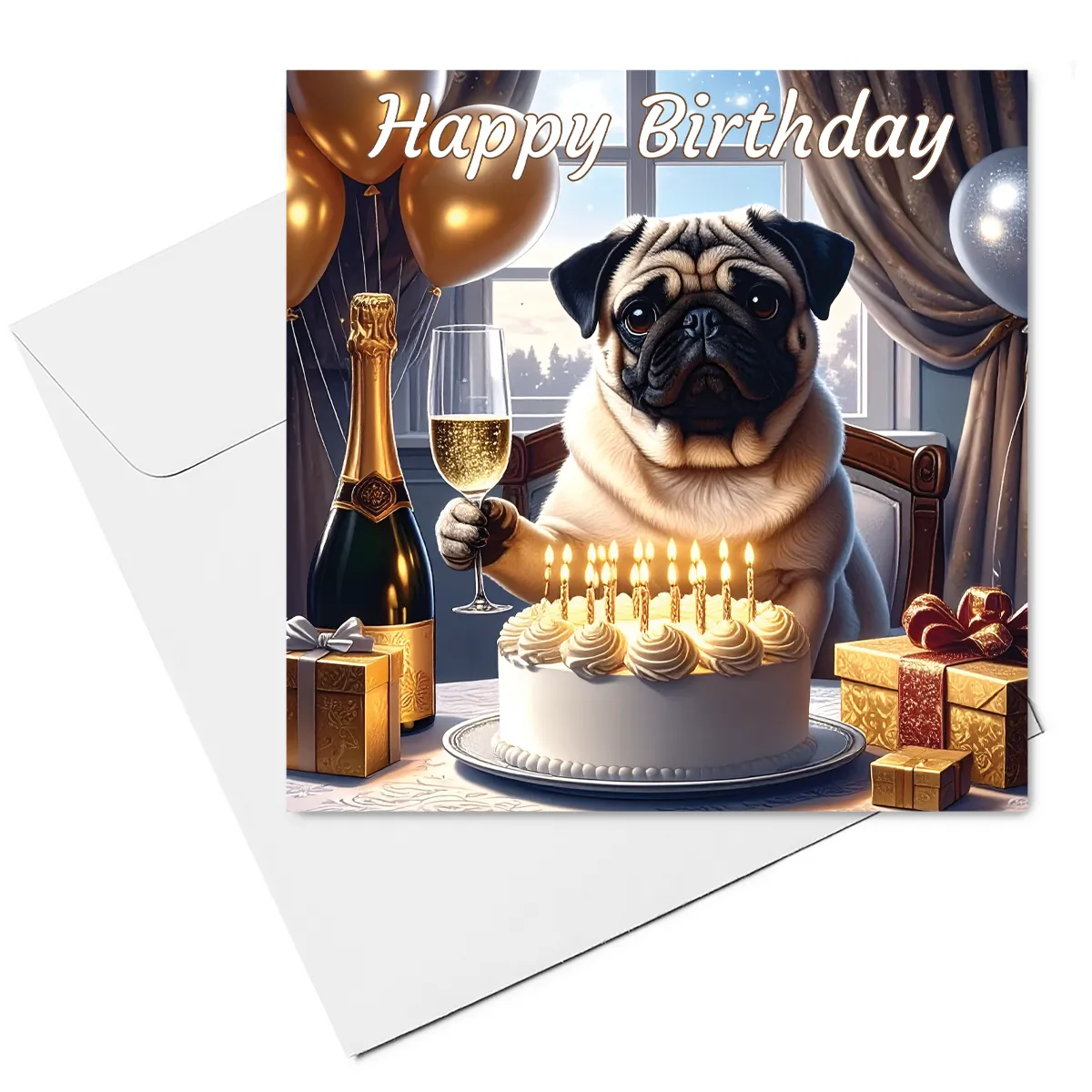 pug birthday cake & envelope