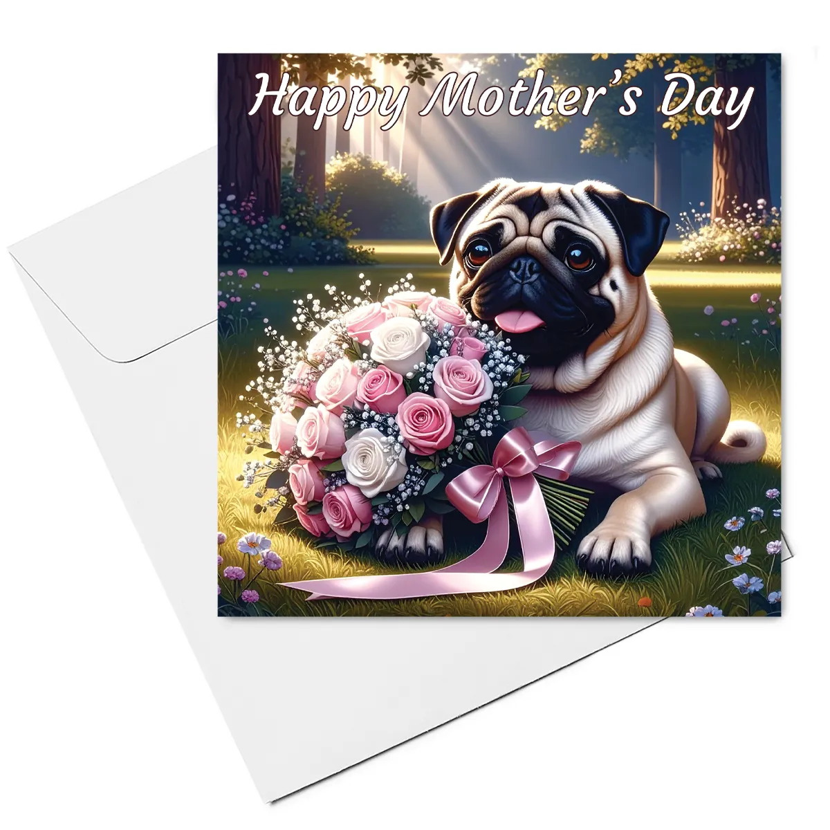 pug mothers day card & envelope