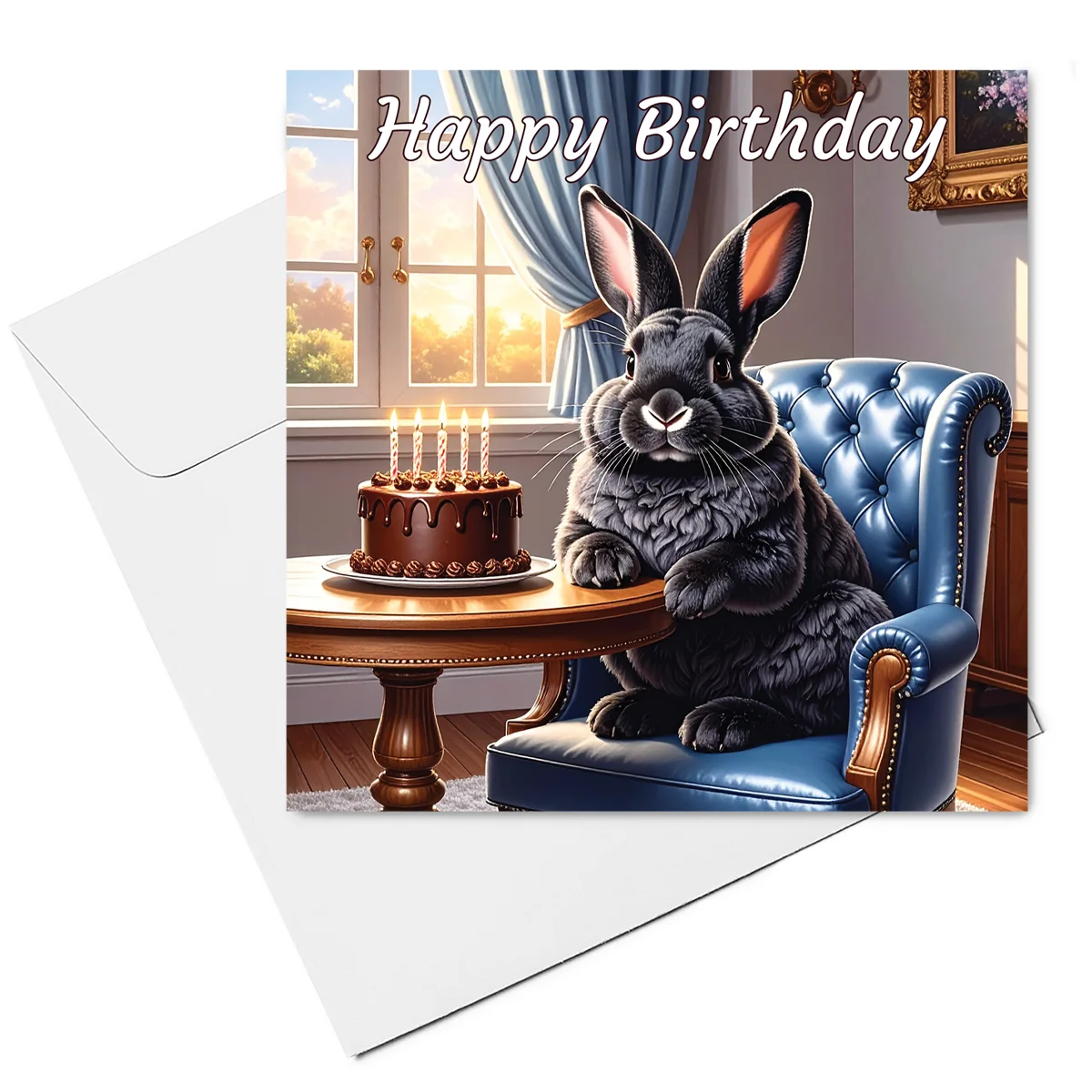 black rabbit birthday card & envelope