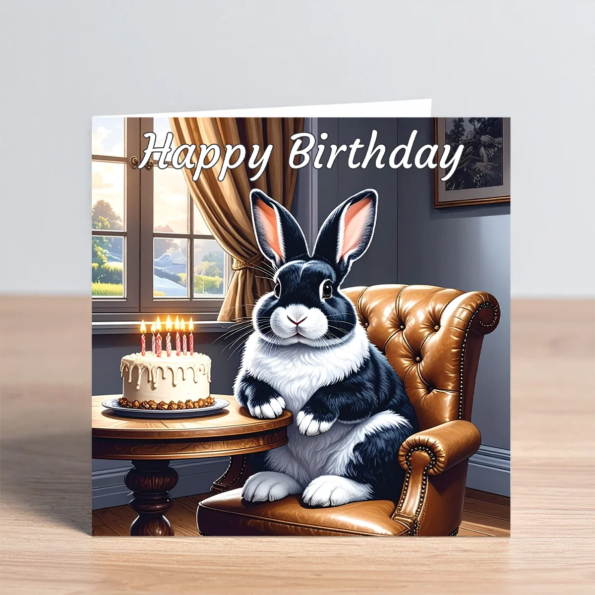 black & white rabbit birthday card