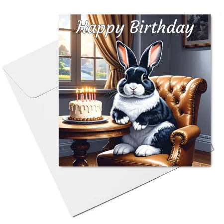 black & white rabbit birthday card & envelope