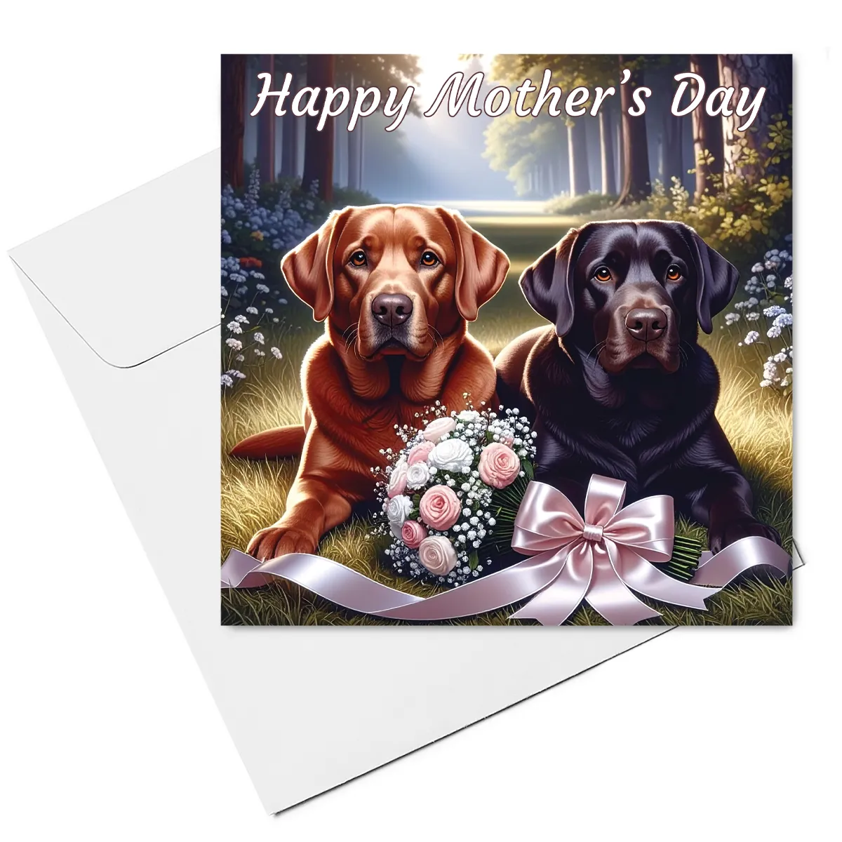 red & chocolate labrador mothers day card & envelope