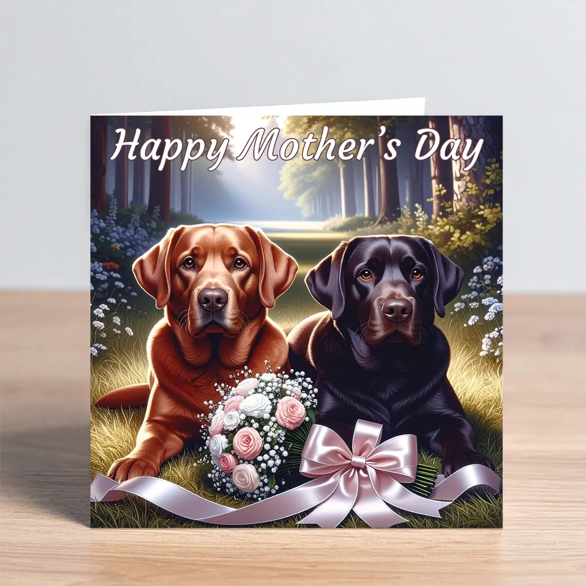red & chocolate labrador mothers day card