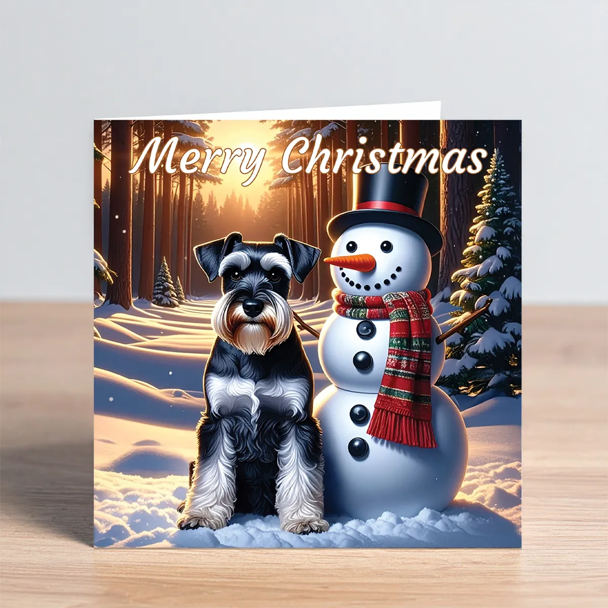 Miniature Schnauzer & Snowman Christmas Card - Image 2