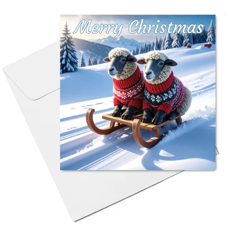 shih tzu christmas card on sled