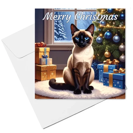 siamese cat christmas card & envelope
