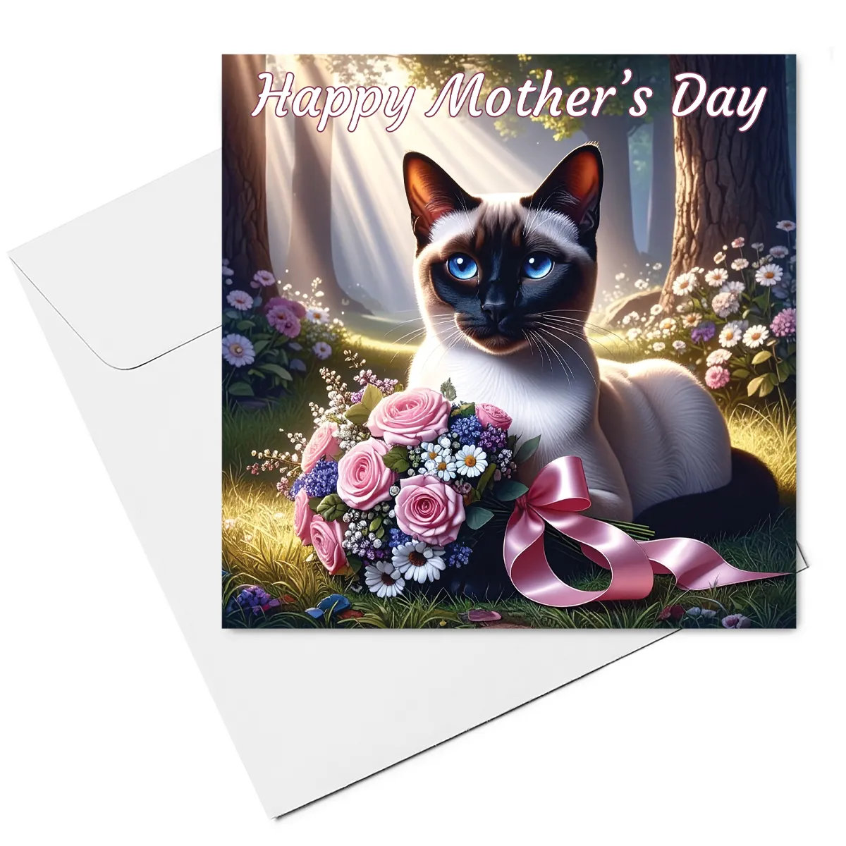 siamese cat mothers day card & envelope