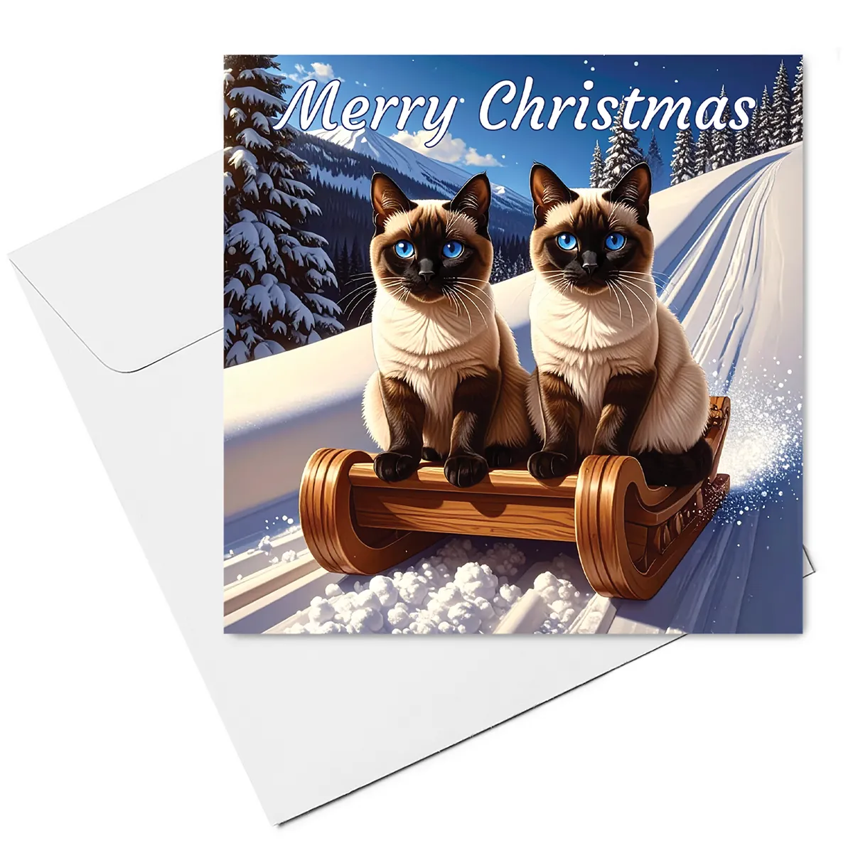 siamese cats christmas card & envelope
