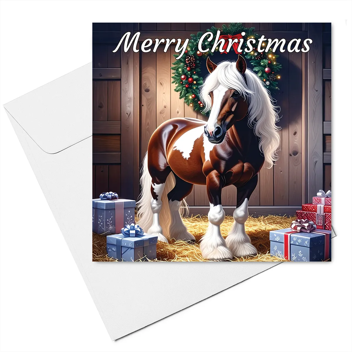 skewbald cob christmas card with envelope
