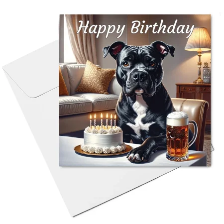 black staffordshire bull terrier birthday card & envelope