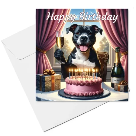 black staffordshire bull terrier birthday card & envelope