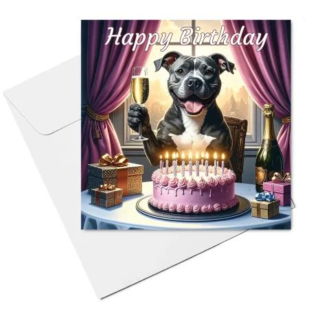 grey staffordshire bull terrier birthday card & envelope