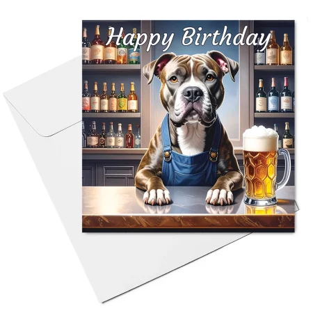 brindle staffordshire bull terrier birthday card & envelope