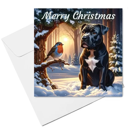 staffordshire bull terrier christmas card & envelope