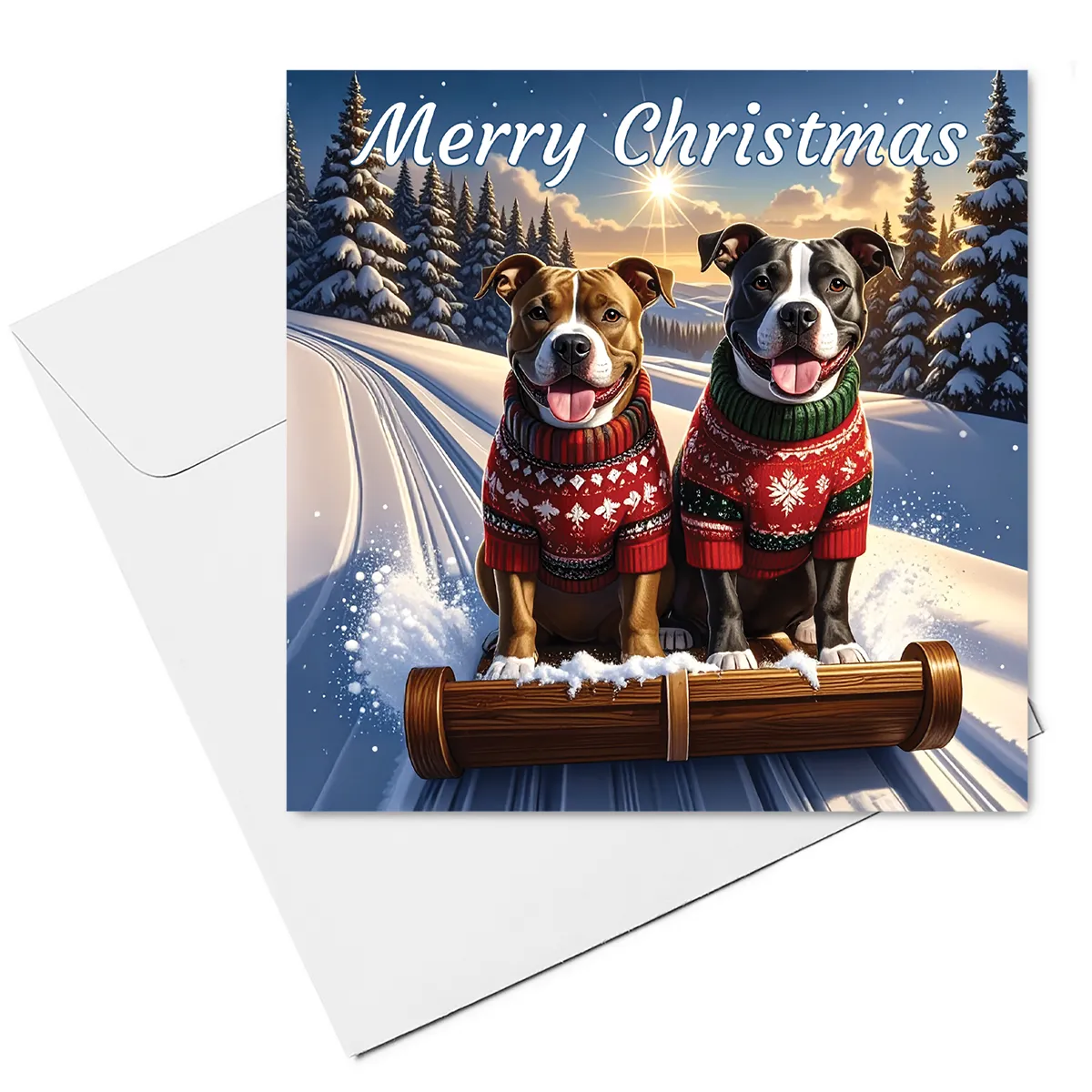 staffordshire bull terrier christmas card & envelope