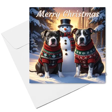 staffordshire bull terrier christmas card & envelope