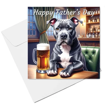 grey staffordshire bull terrier fathers day card & envelope