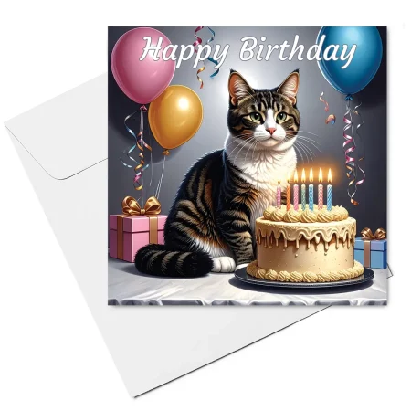 tabby cat birthday card & envelope