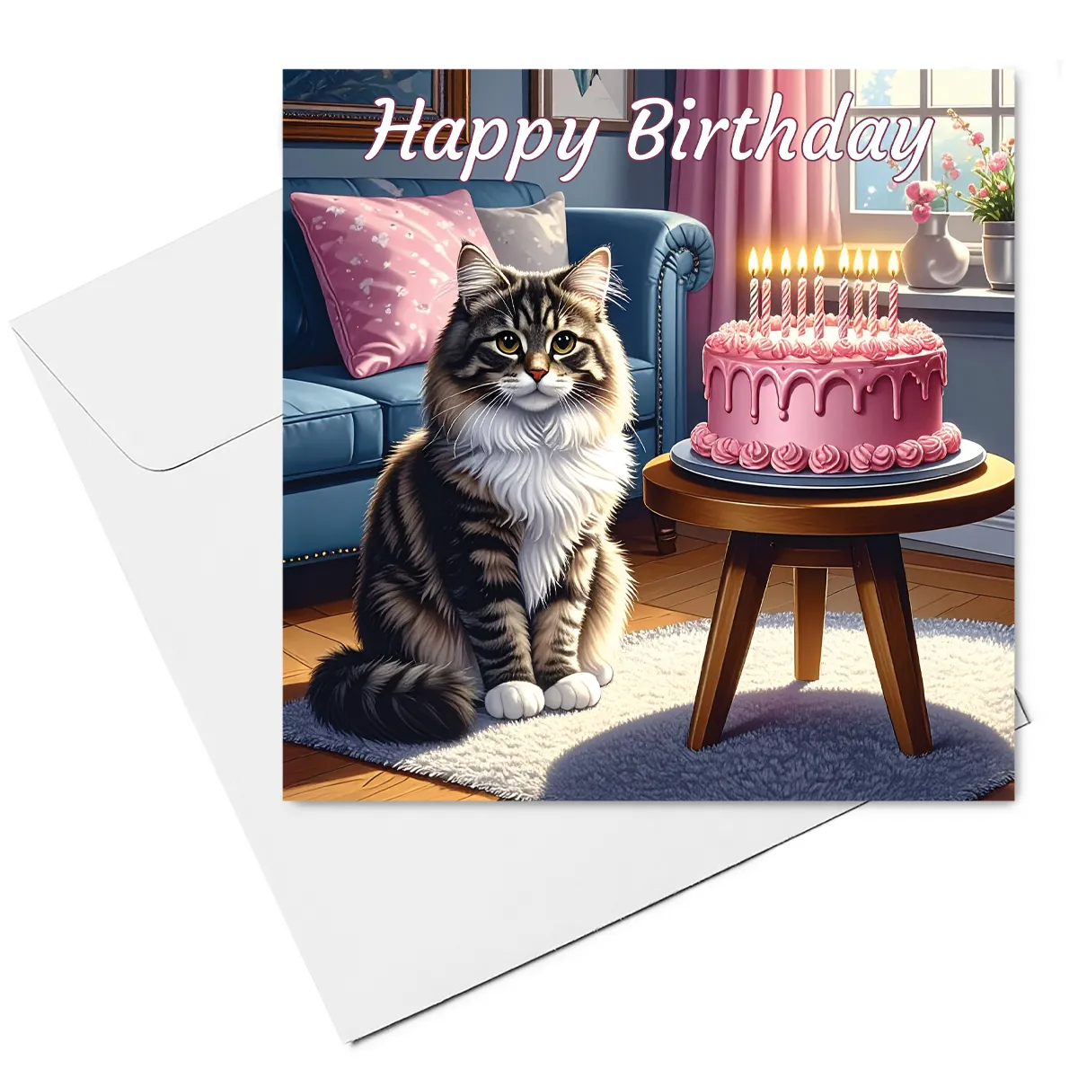 tabby cat birthday card & envelope