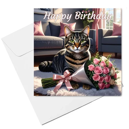 tabby cat birthday card & envelope