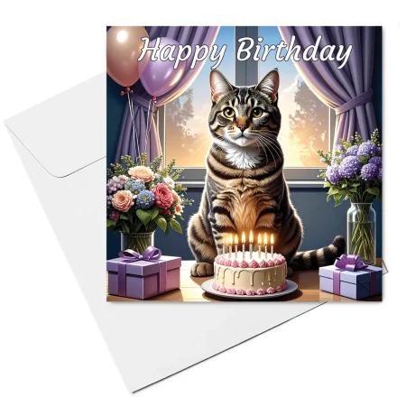 tabby cat birthday card & envelope